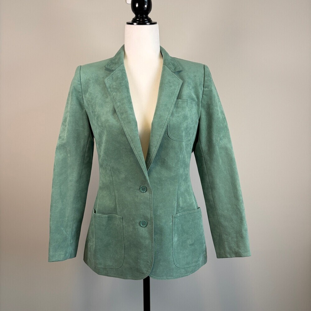 Vintage Suede Blazer Don Sayer Business Chic Fall Coat Sage Green Women 10